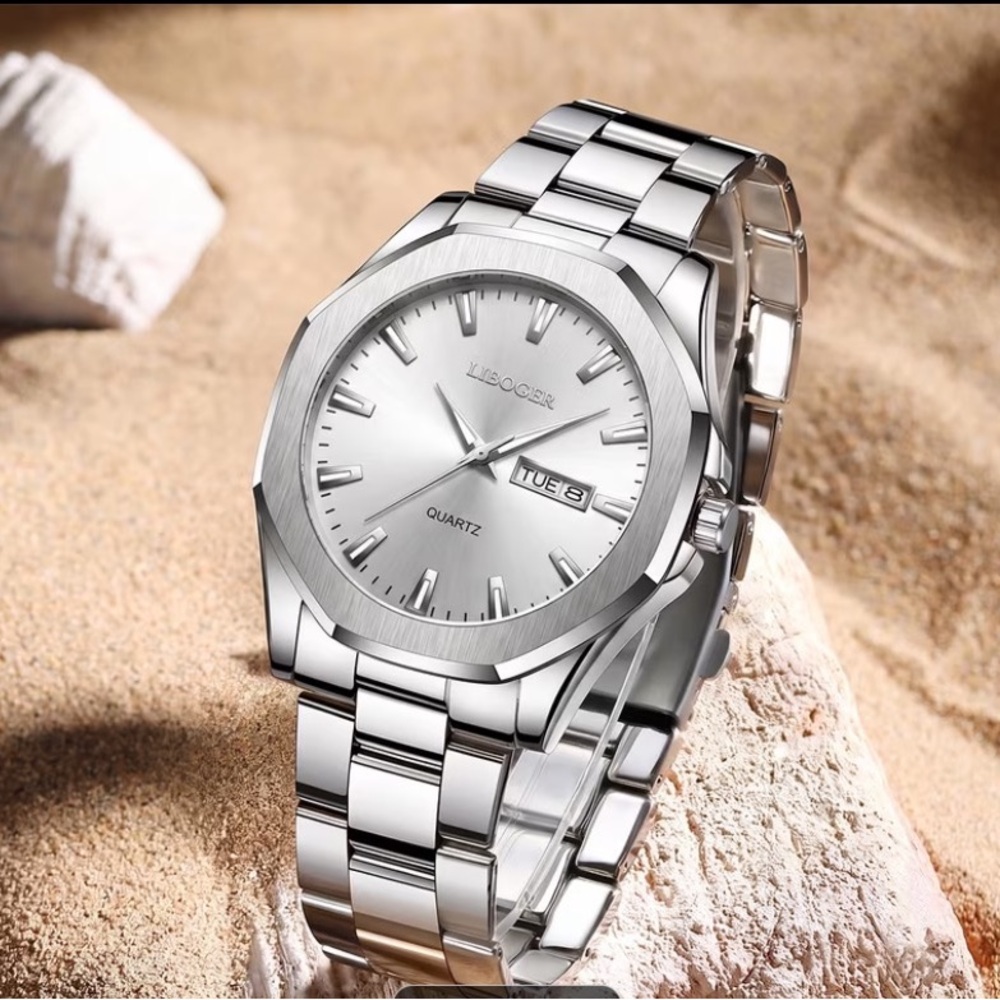 Mens Liboger Quartz Silver Watch with Day-Date